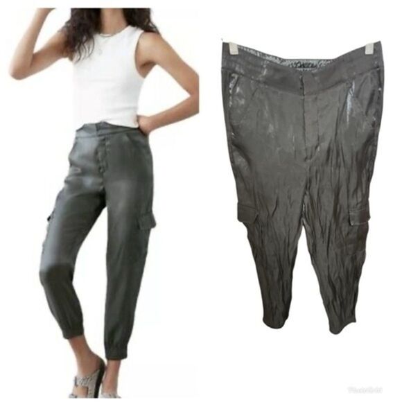 Anthropologie Pants - By anthropologie cargo shimmer shine jogger  charcoal Gray small